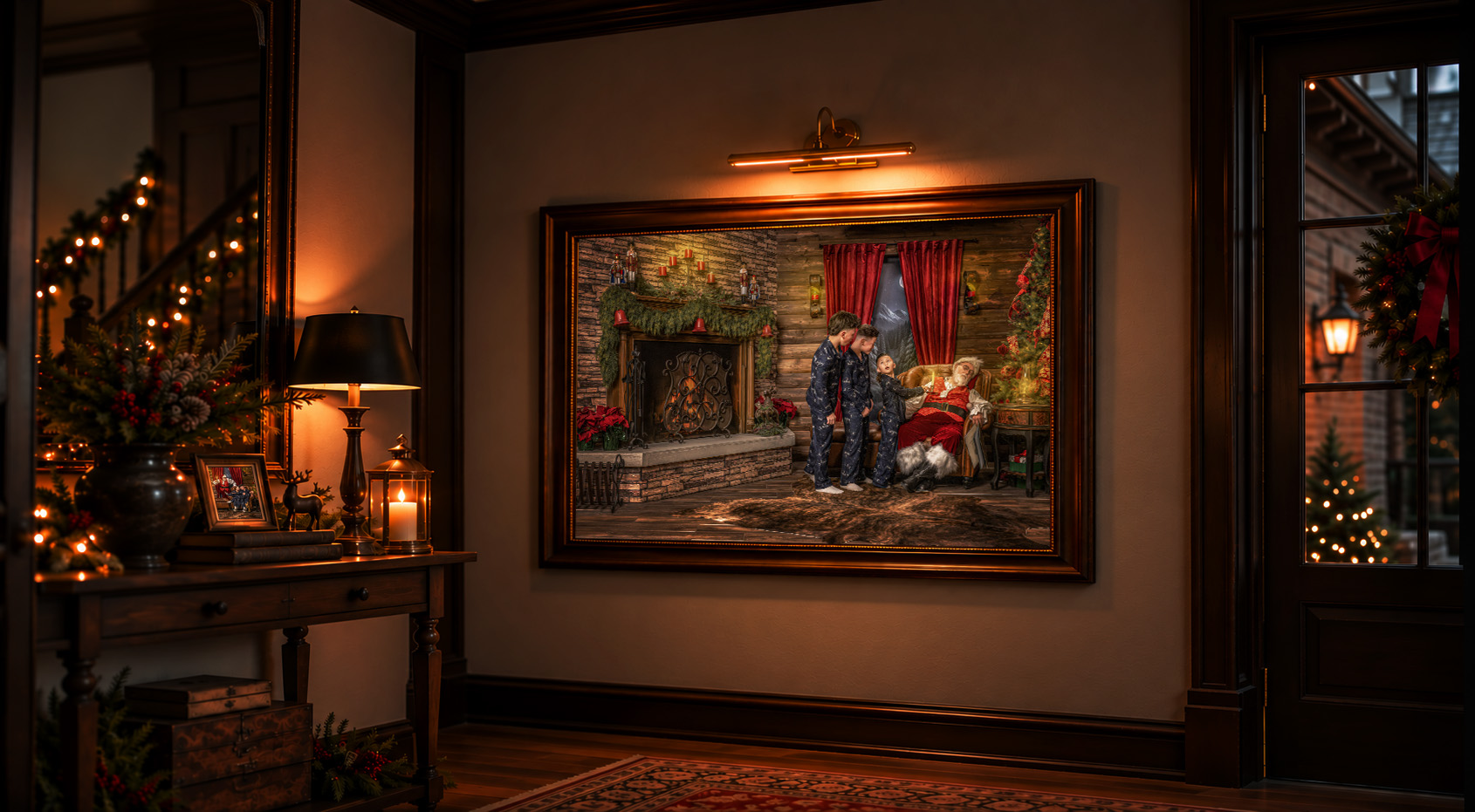 A family sharing a private Magic of Santa portrait experience with Santa