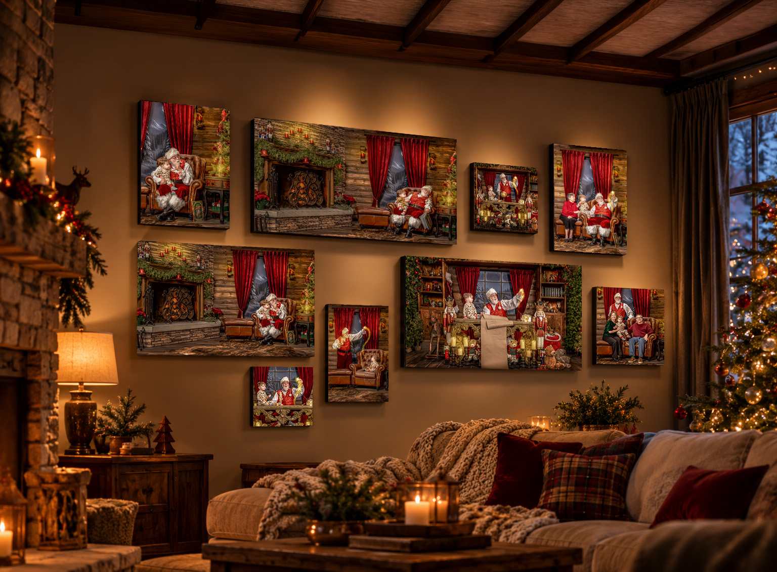 Children and their family immersed in The Magic of Santa portrait experience with Santa