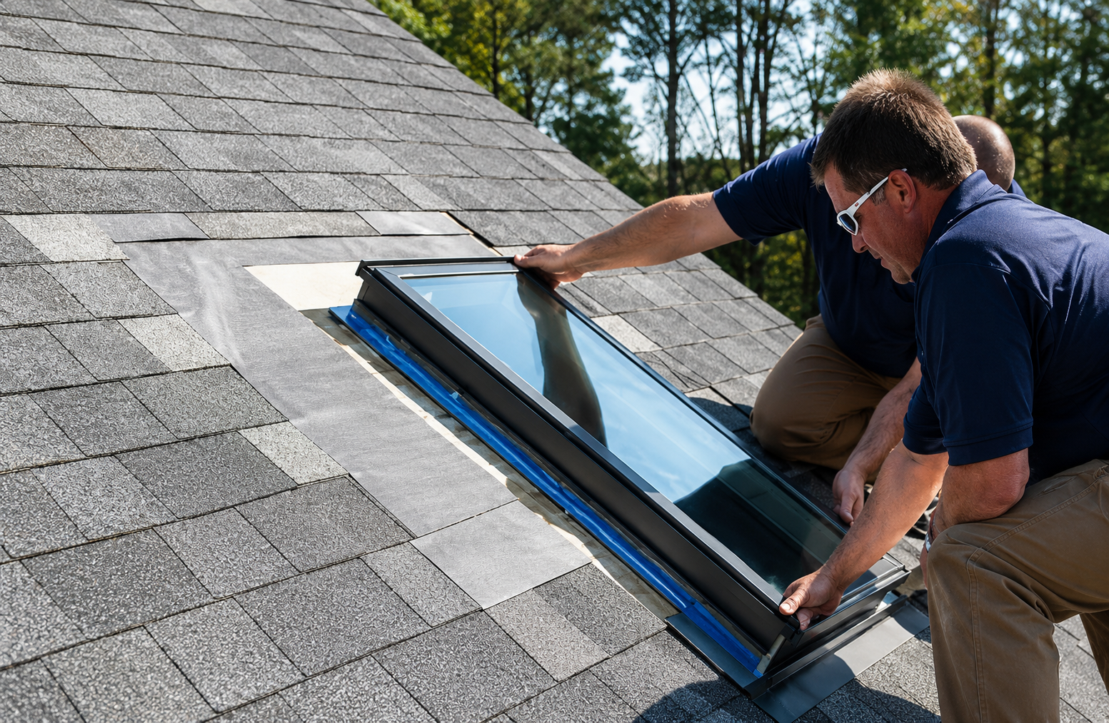 Professional roofing service illustration showing a house with roof repair and maintenance elements