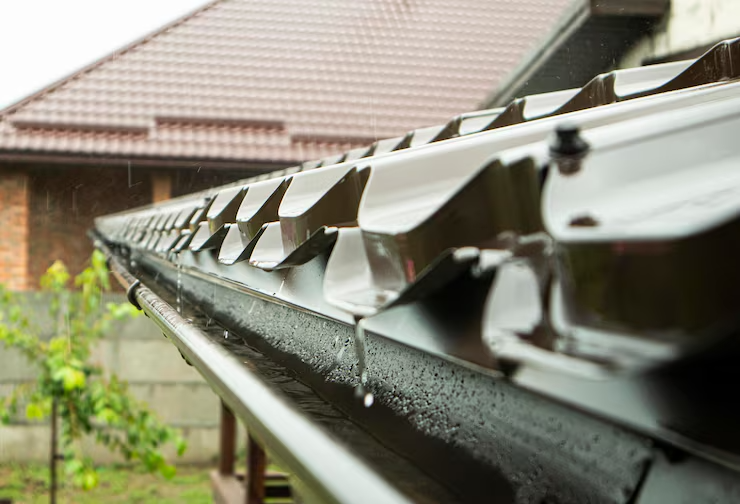 Roofing service illustration showing a residential house with roof inspection and repair elements