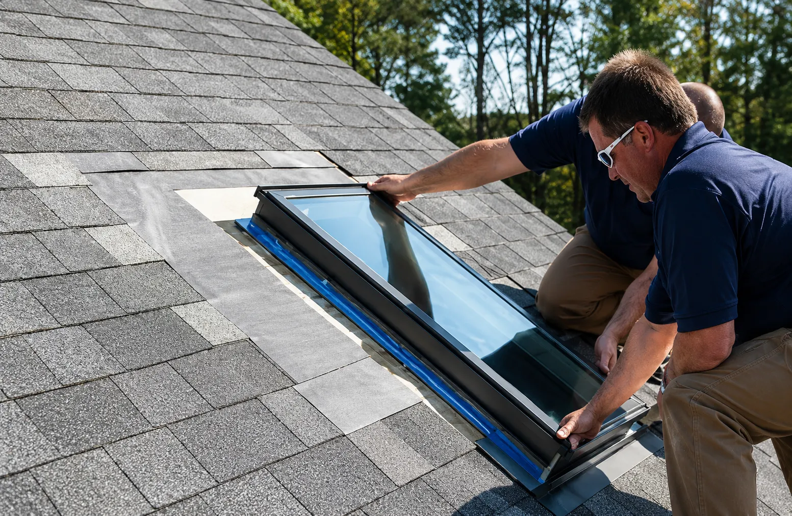 Professional roofing service illustration showing a house with roof repair and maintenance elements