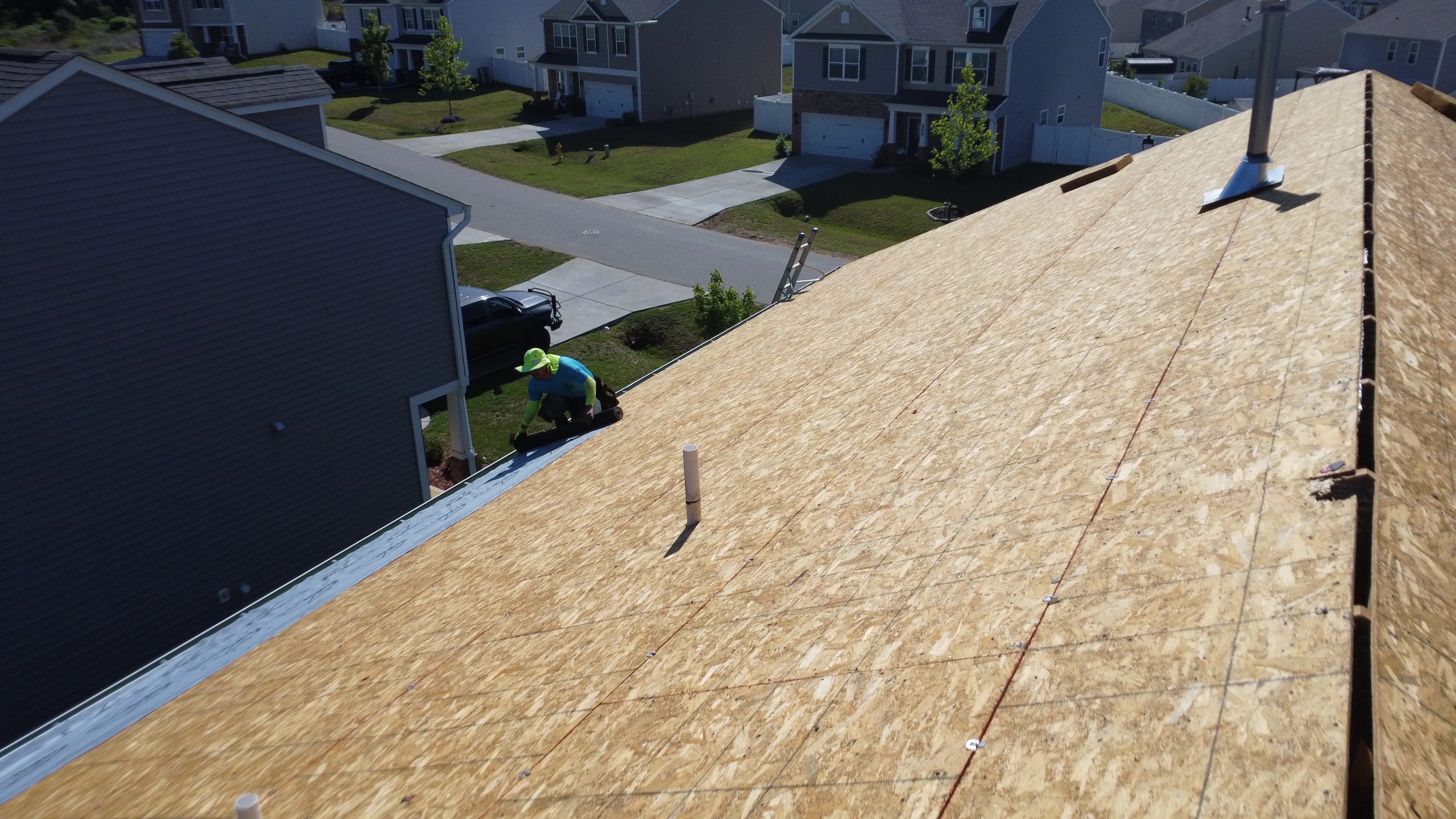 Professional roofing team on-site