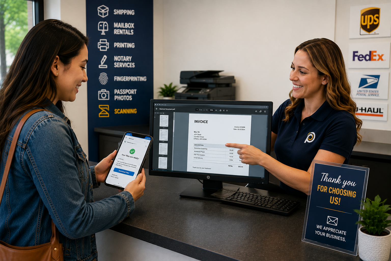 Customer receiving completed scanned documents by email as PDF files