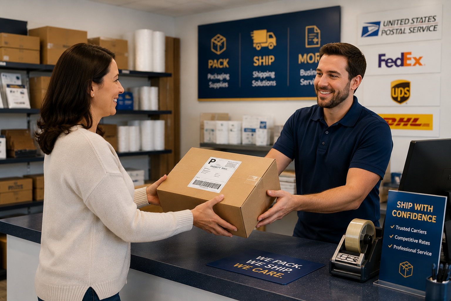 Professionally packed shipping box ready to be shipped from Postal Capital
