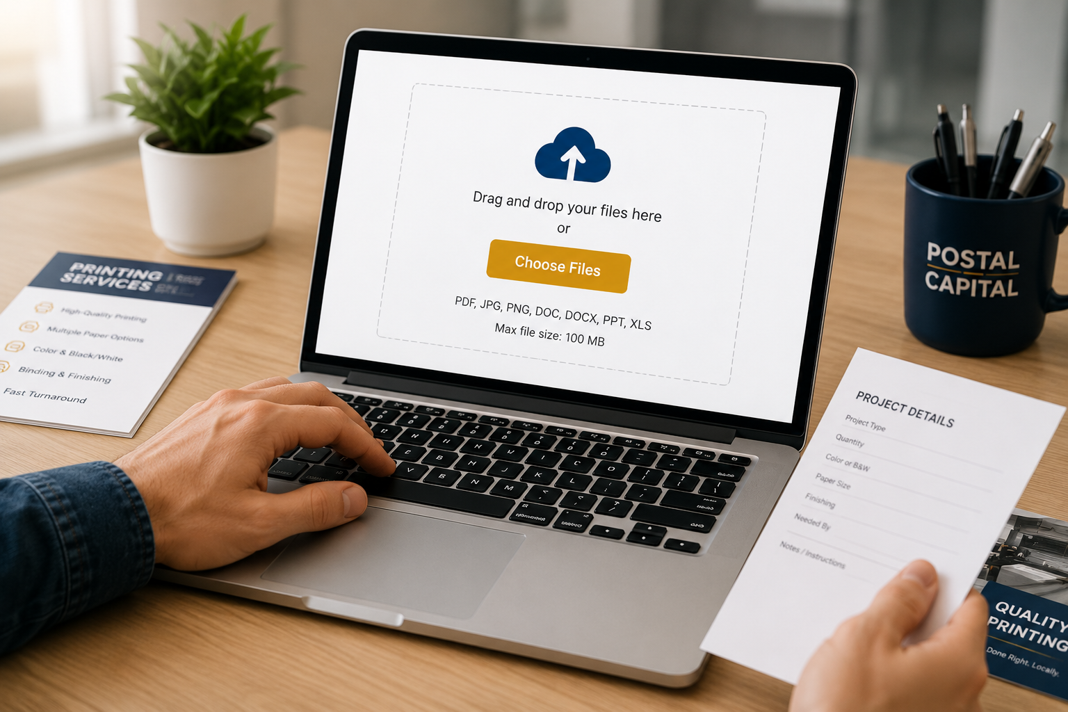 Upload files for printing at Postal Capital in O'Fallon, Missouri
