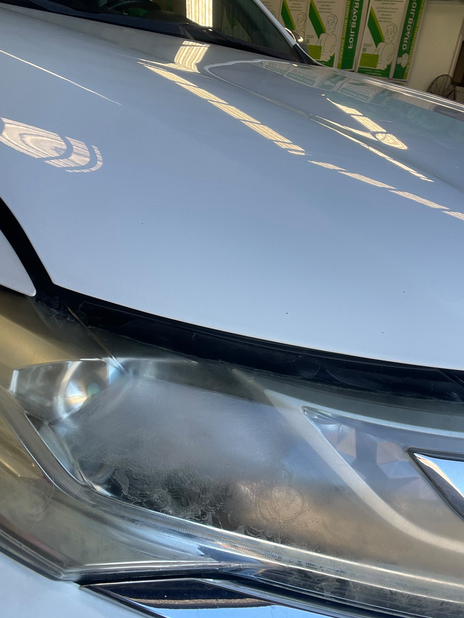 Yellowed headlight before restoration — High Shine Club Brisbane