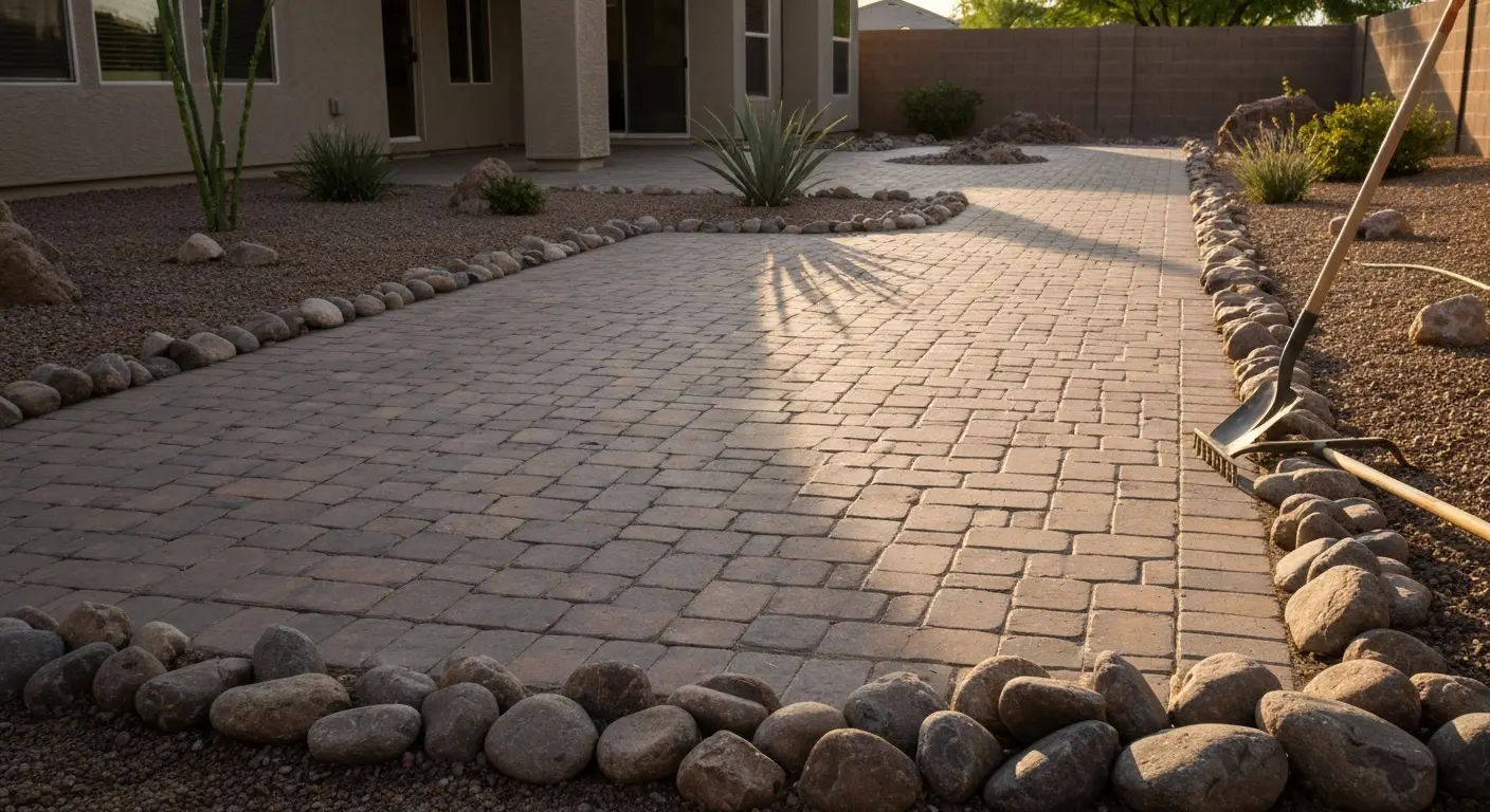 Backyard river rock patio installation