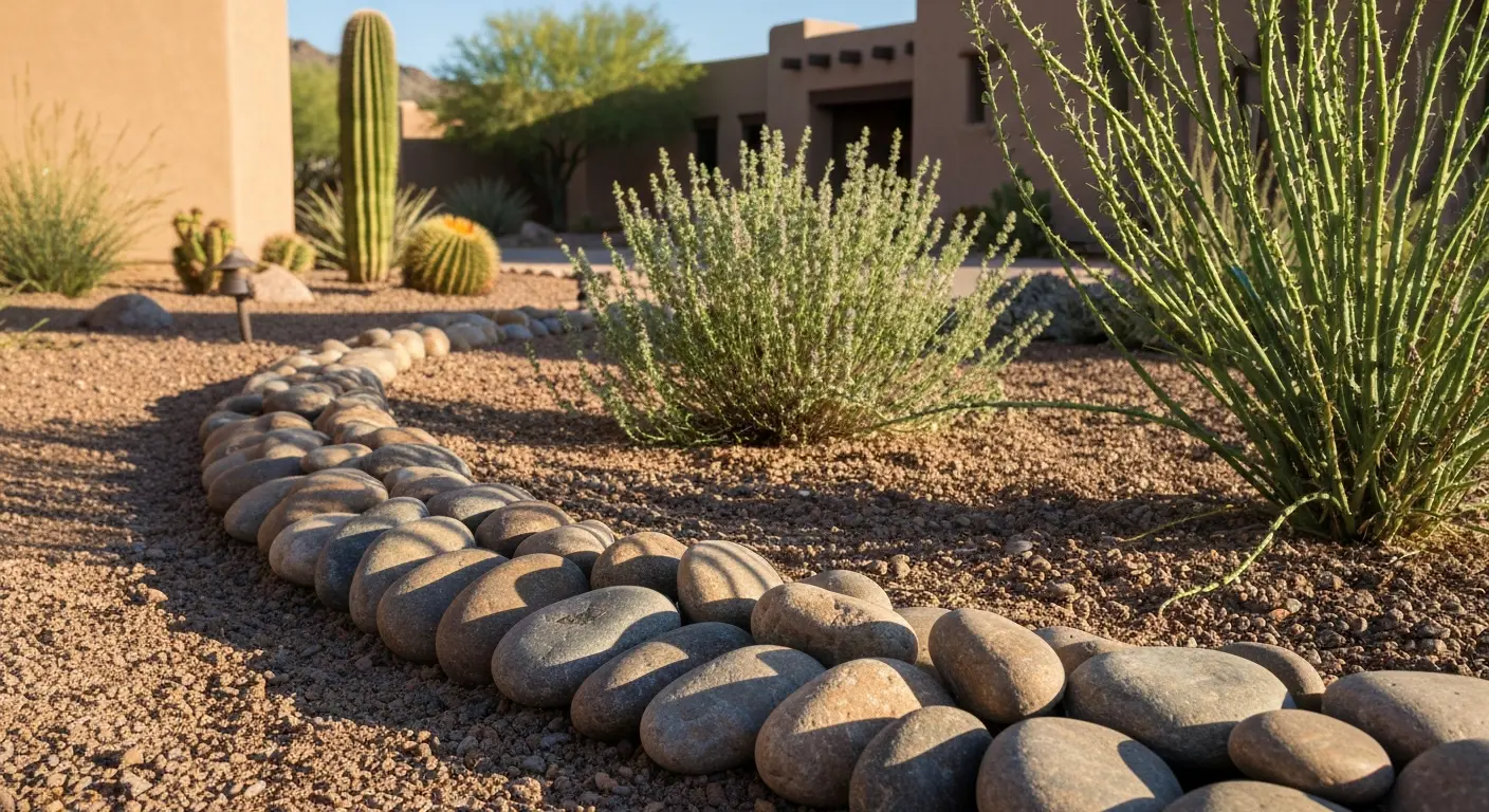 Decorative river rock landscaping