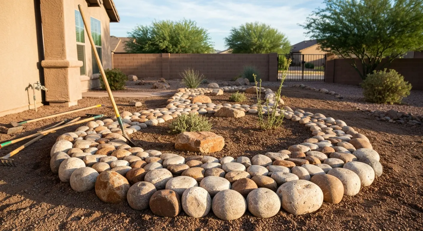 Decorative river rock landscaping in Peoria