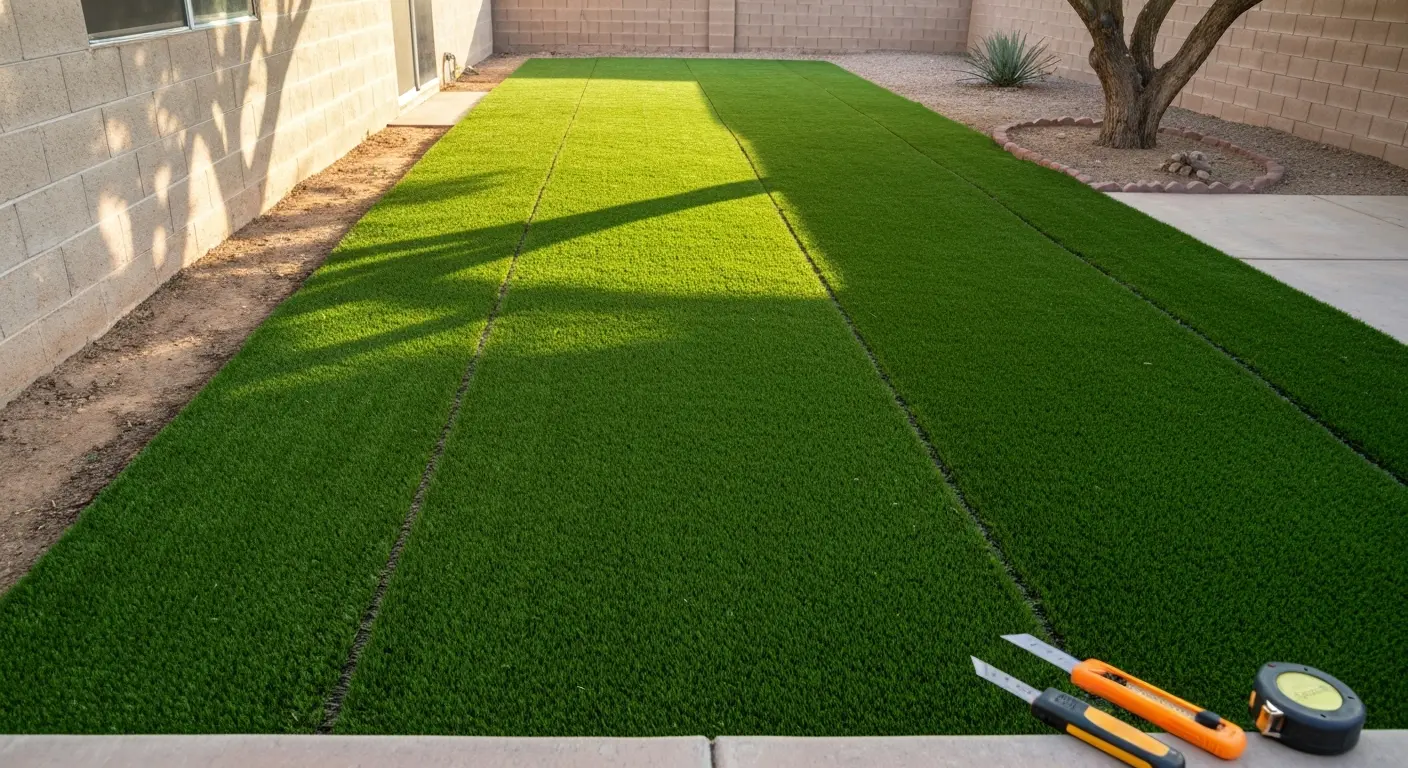 Artificial turf installation in Peoria backyard