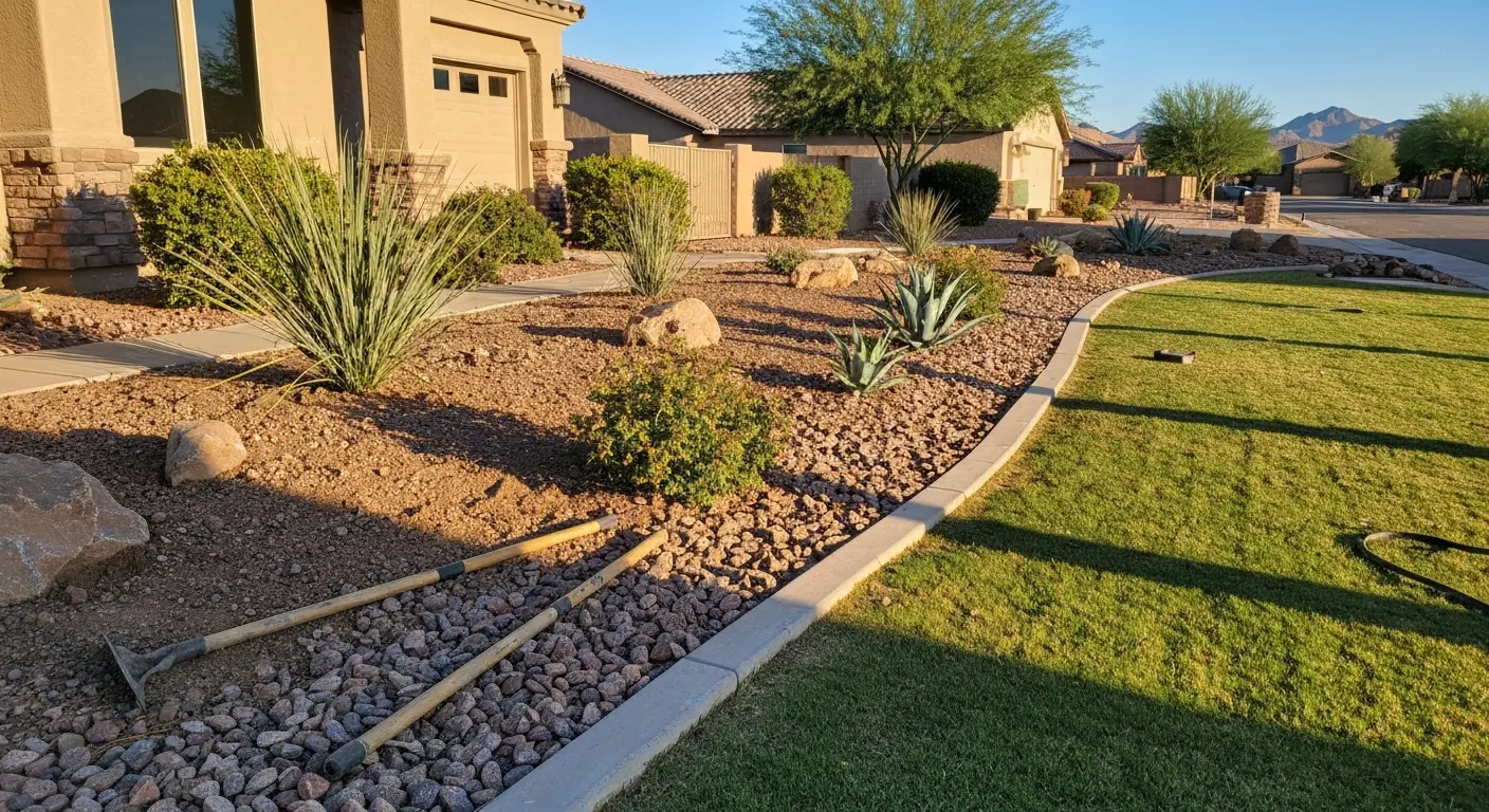 Decorative rock bed installation