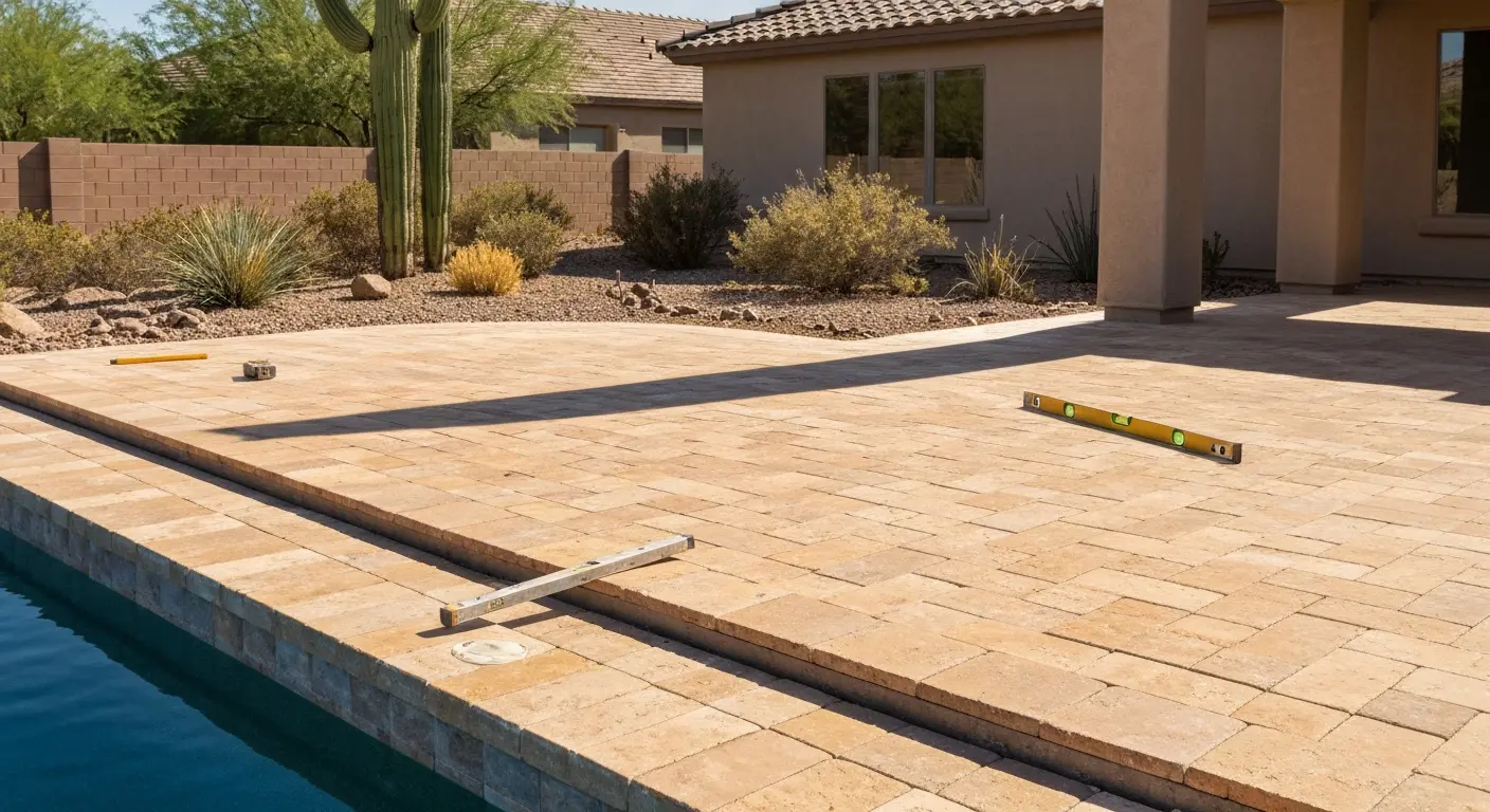 Travertine pool deck installation
