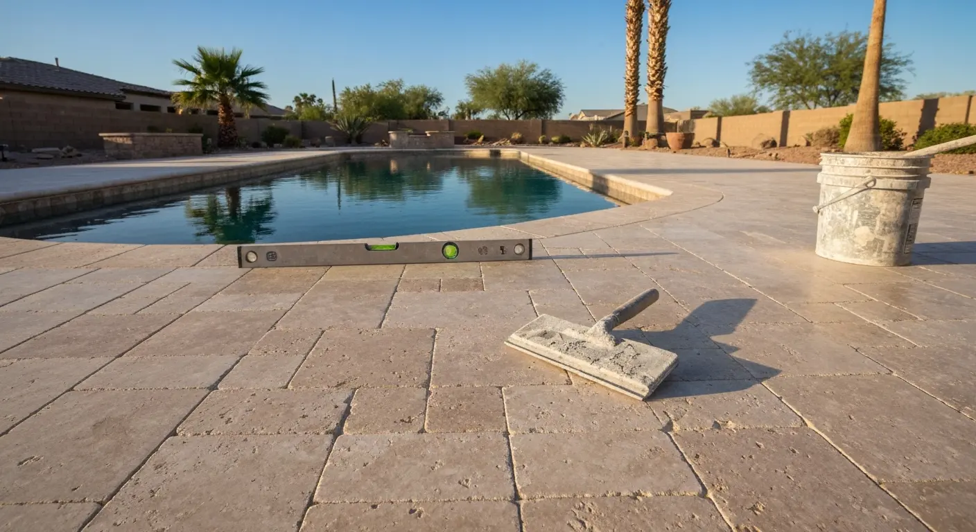 Travertine pool deck