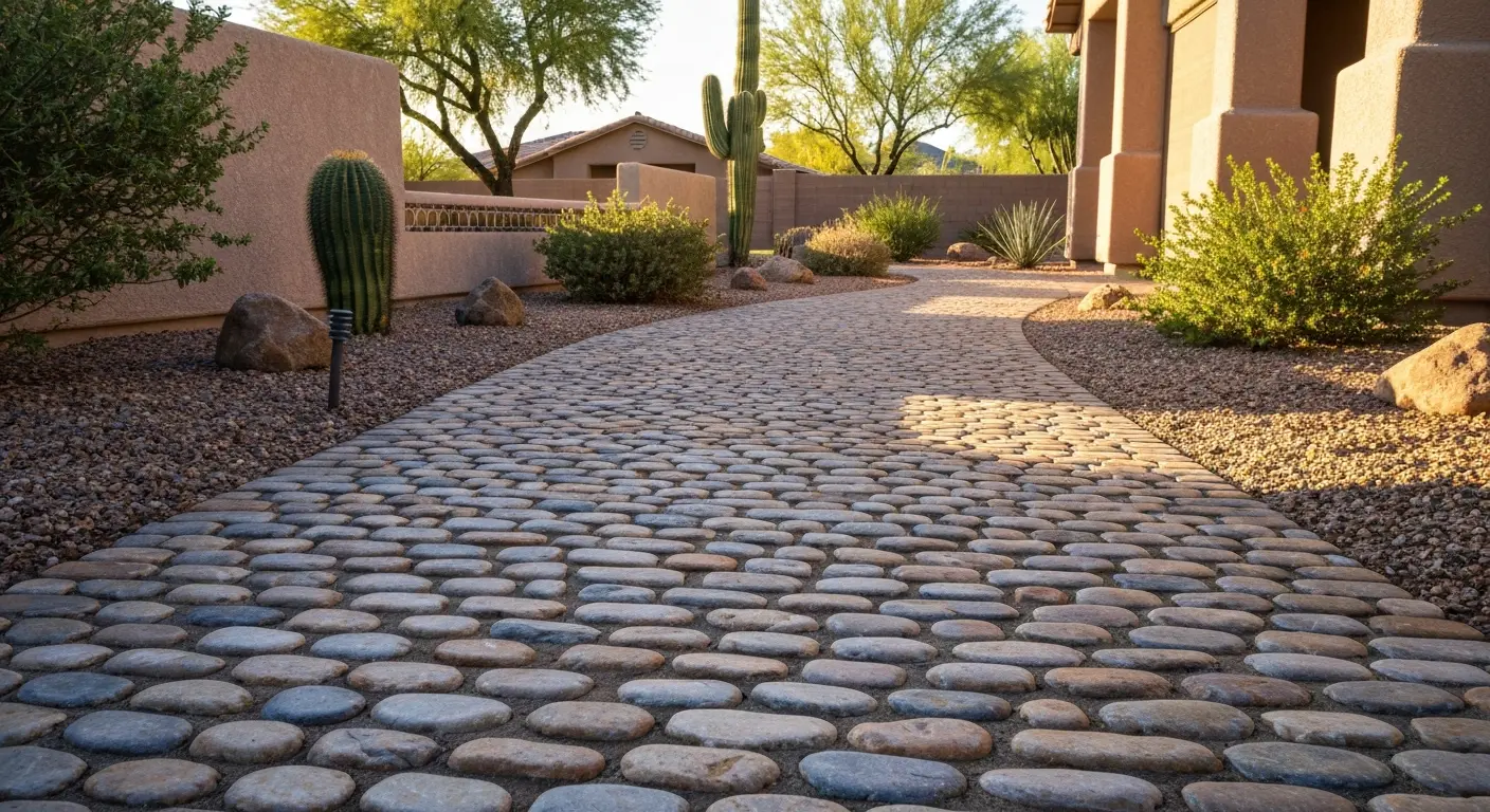 River rock pathway installation