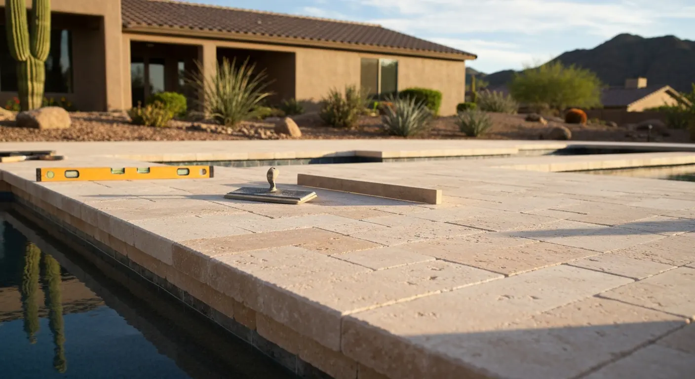 Travertine pool deck installation Peoria AZ