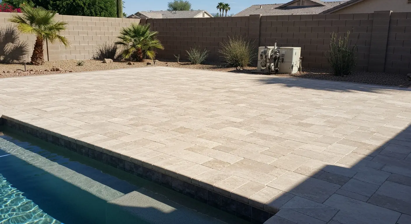 Residential travertine pool deck
