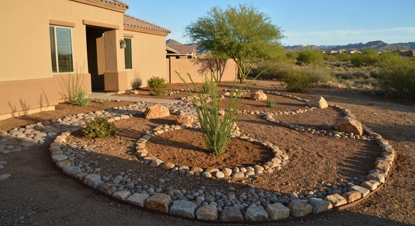 Desert landscape with decorative rock