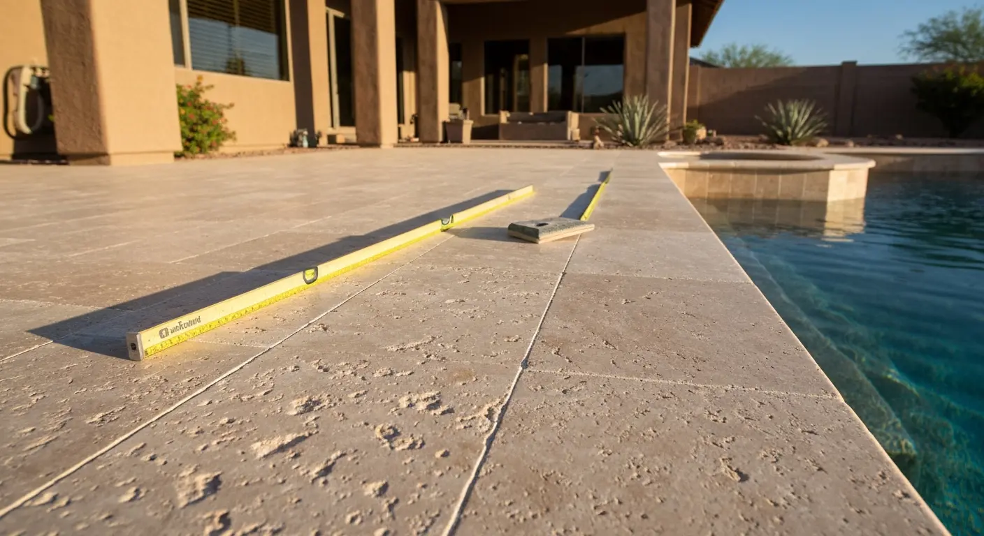 Travertine pool deck installation
