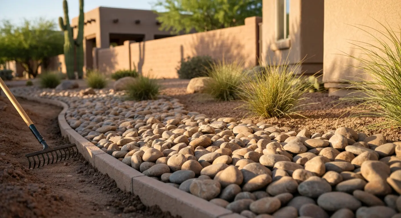 Decorative river rock landscape project
