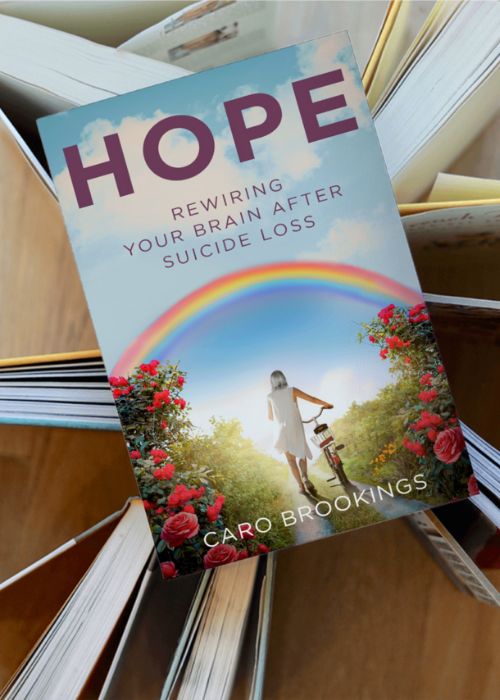 HOPE book cover by Caro Brookings, brain-based suicide loss support