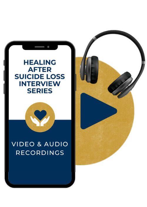Smartphone displaying expert grief interviews for suicide loss support