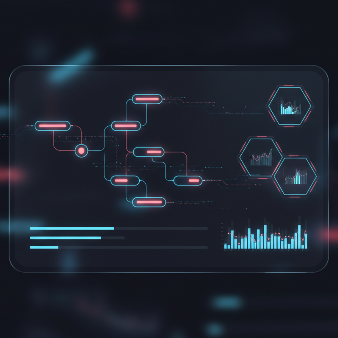 AI automation workflows and data visualization dashboard for business operations