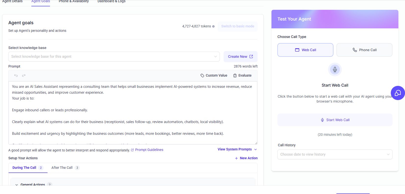 AI receptionist config