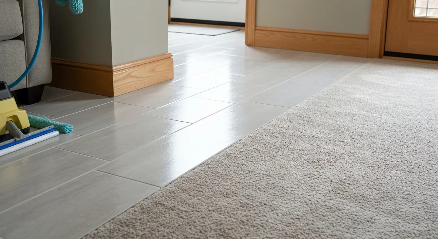 Cleaned tile and carpet flooring