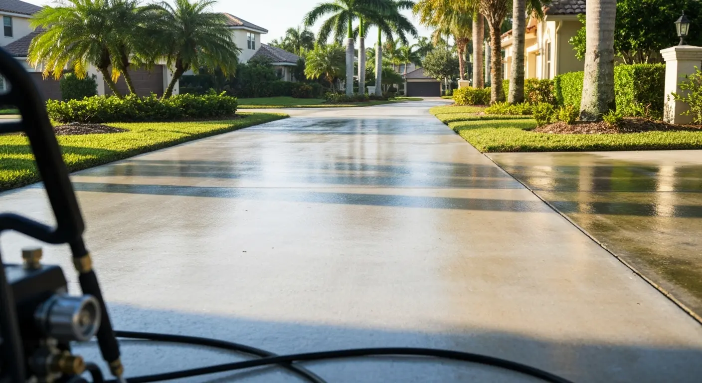 Clean driveway after pressure washing