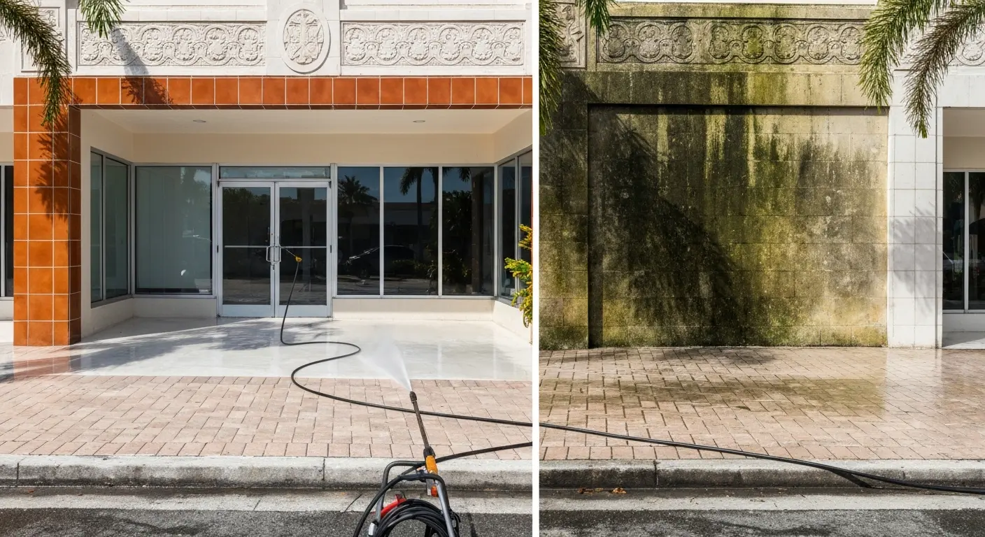 Commercial building pressure washing
