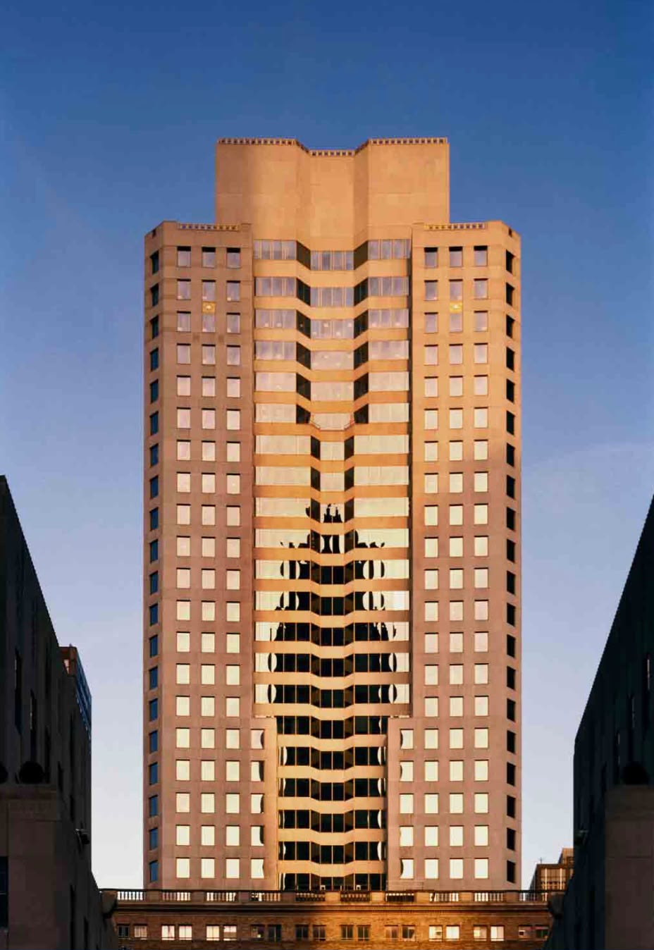 Midtown office tower at sunset