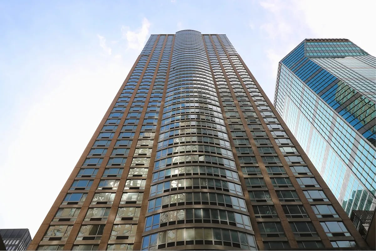 Residential high-rise with curved glass facade