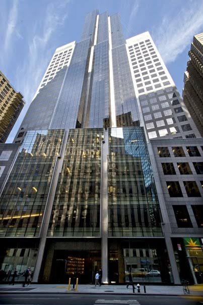 Glass office tower entrance