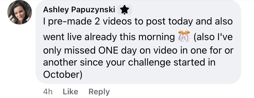Client testimonial screenshot praising the 21 Day Visibility Shift