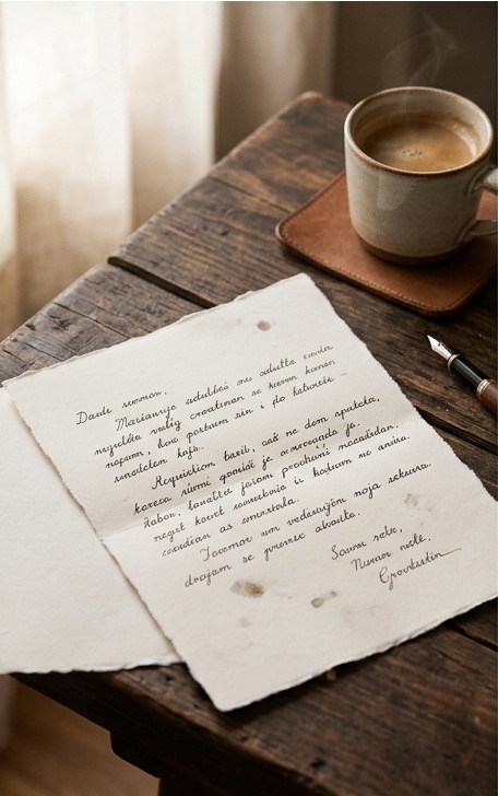 A pair of reading glasses next to an old book or coffee cup