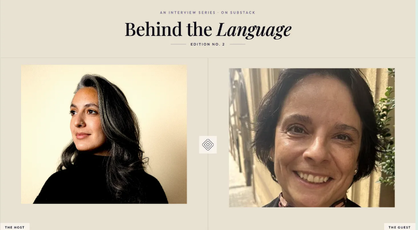“Behind the Language” interview series cover, edition no. 2, with Rebecca Wicker of The Strategic Linguist on the left and Tihana Klepač of TalkTime Croatian on the right.