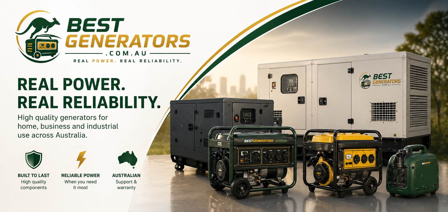 Best Generators Australia banner with multiple generator types