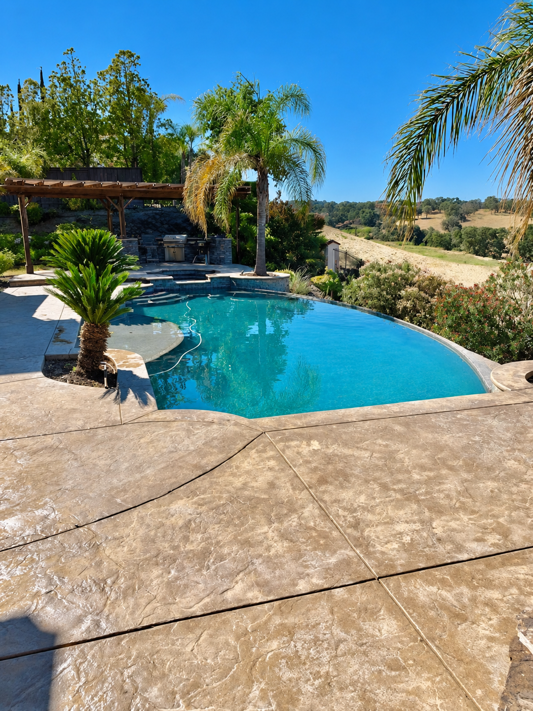 Professionally serviced swimming pool with clear, balanced water