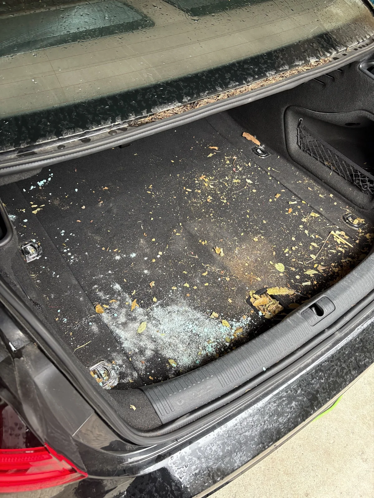 Dirty vehicle trunk before interior detailing