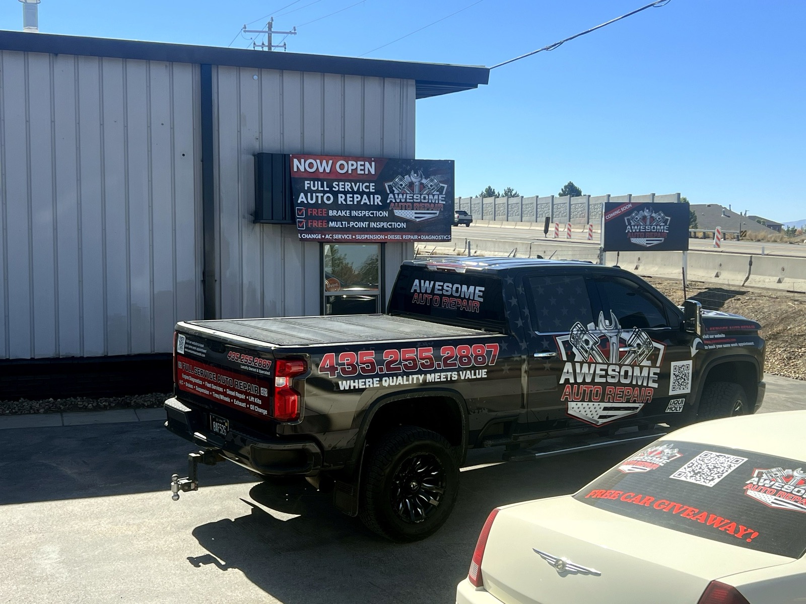 Awesome Auto Repair new main shop at 310 E 2000 N in Tooele UT with NOW OPEN full service auto repair sign
