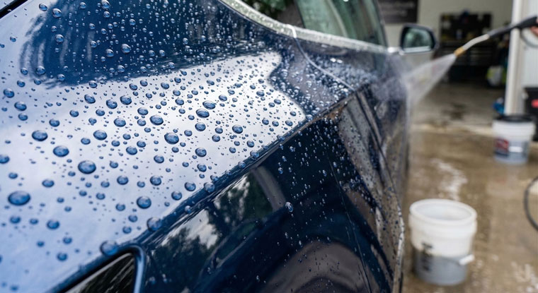 water beading from freshly rinsed car