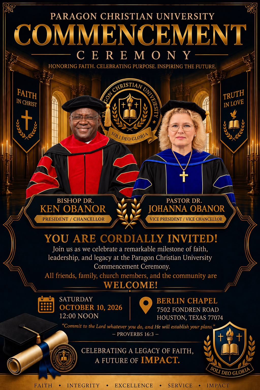 Paragon Christian University Commencement Ceremony Invitation Flyer