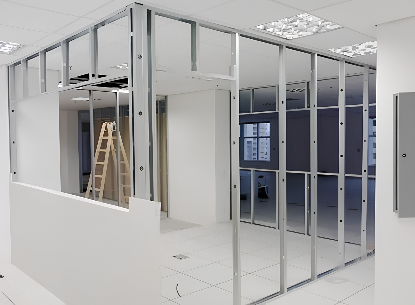 Metal framing prepared for drywall installation