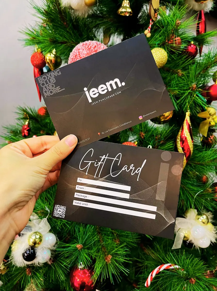 The jeem gift card, front and back
