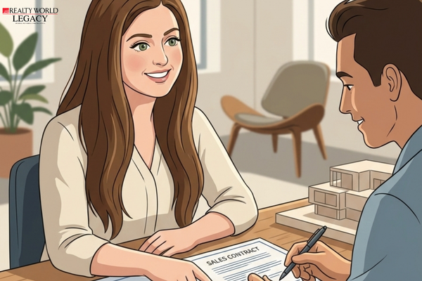 Real estate professionals reviewing a contract together to get a second opinion on a transaction