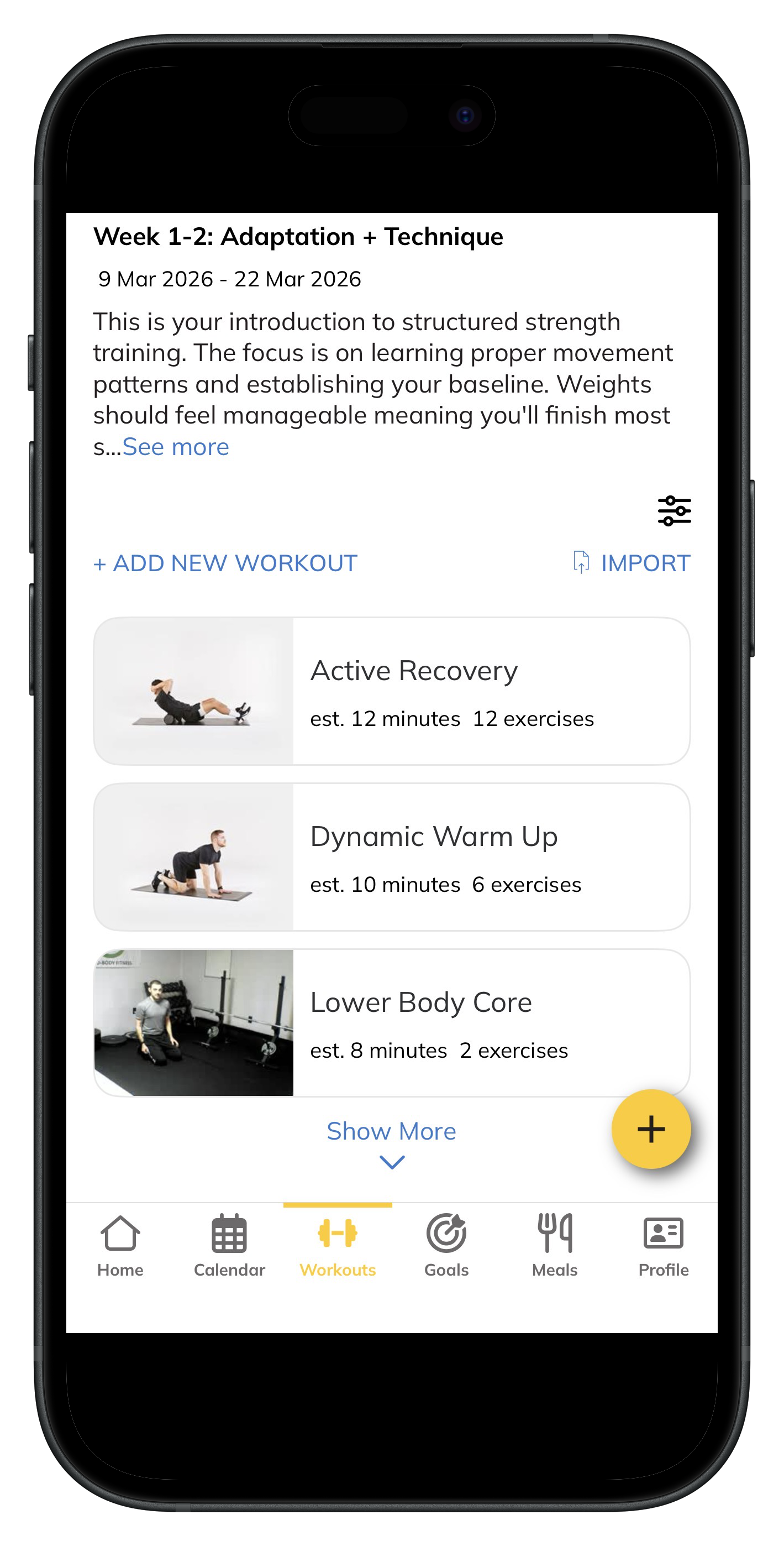 Base Builder program phase view in the Trainerize app