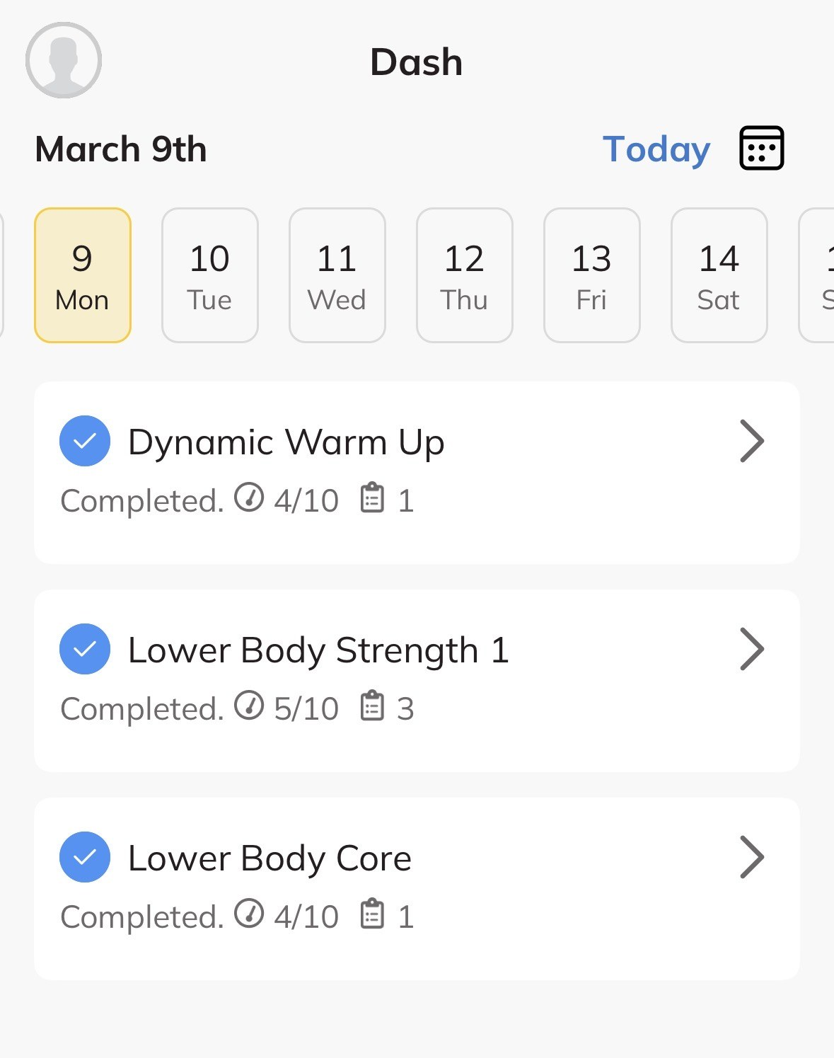 Base Builder daily training schedule in the Trainerize app