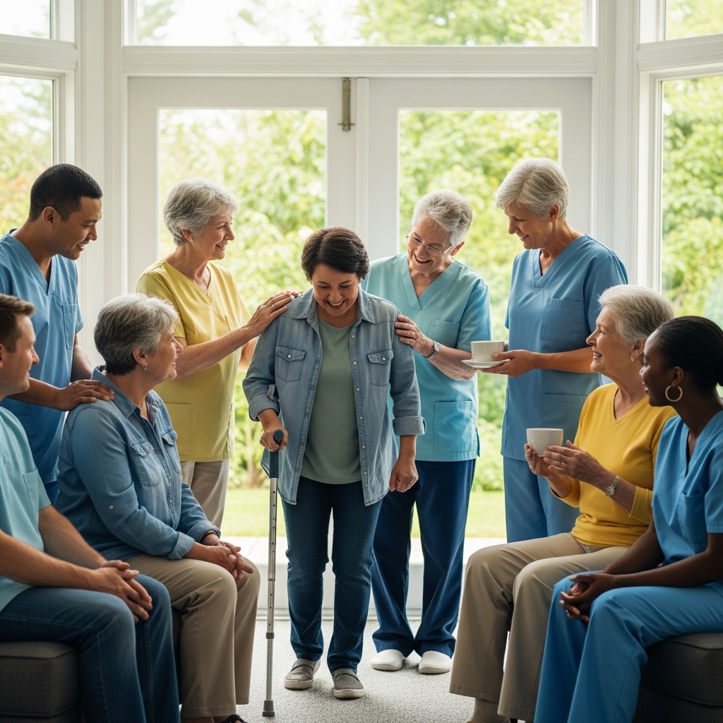 Stroke survivor performing slow, controlled hand exercises as glowing neural pathways connect the brain to the hand, illustrating neuroplasticity, brain rewiring, and functional recovery after stroke.