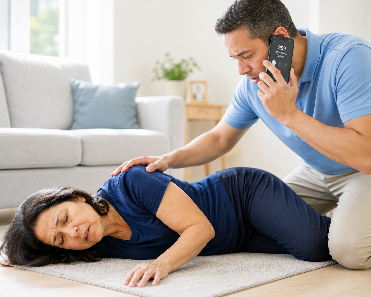 Person calling emergency services after a suspected stroke