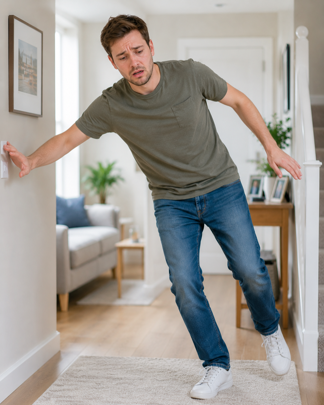 Stroke survivor experiencing balance problems while walking during stroke rehabilitation